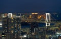 Tokyo night scene. The Rainbow Bridge over Tokyo bay at night. Minato city. Tokyo. Japan Royalty Free Stock Photo