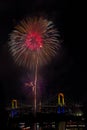 Tokyo, Odaiba bay firework festival over rainbow bridge Royalty Free Stock Photo