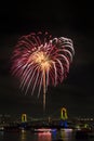 Tokyo, Odaiba bay firework festival over rainbow bridge Royalty Free Stock Photo