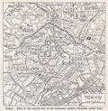 Vintage map of Tokyo 1930s. Royalty Free Stock Photo