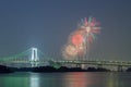Tokyo rainbow bridge with beautiful firework Royalty Free Stock Photo