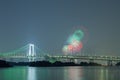 Tokyo rainbow bridge with beautiful firework Royalty Free Stock Photo