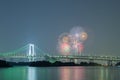 Tokyo rainbow bridge with beautiful firework Royalty Free Stock Photo