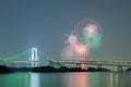 Tokyo rainbow bridge with beautiful firework Royalty Free Stock Photo