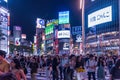 Tokyo, Shibuya, Japan - July 27, 2019: Shibuya intersection in Toky at night. One of the busiest pedestrian crossings. Royalty Free Stock Photo