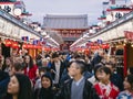 Tokyo Shopping street Nakamise in Asakusa Sensoji Temple Crowd People walking on holiday