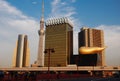 Tokyo Sky Tree and Asahi Beer Hall on the Sumida River at twilight