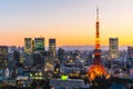 Tokyo skyline city scape at sunset with tower Royalty Free Stock Photo