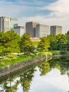 Tokyo Skyline in the Imperial Palace East Gardens, Japan Royalty Free Stock Photo