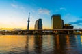 Tokyo skyline on Sumida River with sunrise, Japan Royalty Free Stock Photo
