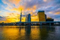 Tokyo skyline on Sumida River with sunrise, Japan Royalty Free Stock Photo