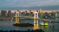 Tokyo skyline with Tokyo tower and rainbow bridge.