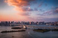 Tokyo skyline with Tokyo Tower and Rainbow Bridge at sunset in Japan Royalty Free Stock Photo