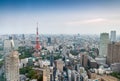 Tokyo skyscrapers and Tokyo Tower aerial view