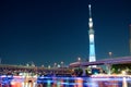 Tokyo skytree blue illumination along Sumida river