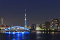 Tokyo Skytree and the Eitai bridge in Tokyo at dusk