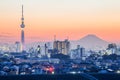 Tokyo skytree and mountain fuji Royalty Free Stock Photo