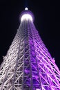 Tokyo Skytree tower purple illumination at night Royalty Free Stock Photo