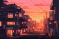 Tokyo sunset city anime style. Generate Ai