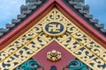 Crooked cross and Kazarikanagu Metal ornaments roof ridge deatil at Senso-ji temple. Tokyo, Japan