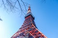 Tokyo Tower with blue sky in Tokyo. The structure is an Eiffel Tower-inspired lattice tower Royalty Free Stock Photo