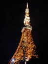 Tokyo tower in bright orange at night