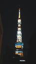 Well lit Tokyo tower at night. Tokyo, Japan