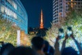 Tokyo Tower with Roppongi Hills Christmas Illumination, light up christmas market in Tokyo, Japan., landmark and popular for Royalty Free Stock Photo