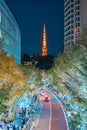 Tokyo Tower with Roppongi Hills Christmas Illumination, light up christmas market in Tokyo, Japan., landmark and popular for Royalty Free Stock Photo