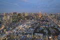 The Tokyo Tower and the streets at dusk Royalty Free Stock Photo