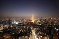 Tokyo tower and streets during sunset Royalty Free Stock Photo