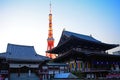 Tokyo Tower and the Zojo Buddhist Temple, Tokyo, Japan