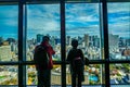 Tokyo townscape visible to the Tokyo Tower Observatory through a window of