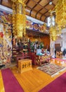 Buddhist Shushoin Temple decorated with gilded chandeliers and golden embroideries.