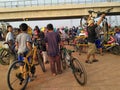 Tol Cibitung Cili People's who are lifting bicycles, passing the road divider portal