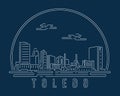 Toledo - Cityscape with white abstract line corner curve modern style on dark blue background, building skyline city vector