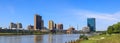 View of downtown Toledo skyline in Ohio, USA seen across Maumee River Royalty Free Stock Photo