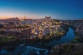 Toledo Skyline with Cathedral, Alcazar and Tagus River at night - Toledo, Spain Royalty Free Stock Photo