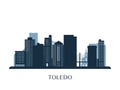 Toledo skyline, monochrome silhouette. Royalty Free Stock Photo