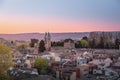 Toledo Skyline at sunset with Puerta de Bisagra Nueva Gate - Toledo, Spain Royalty Free Stock Photo