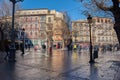 Toledo, Spain - December 23, 2017: Nice sunrise one Christmas day in Zocodover Square decorated