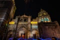 Toledo, Spain - Nov 30, 2019: The Primate Cathedral of Saint Mary in Toledo, Spain at night Royalty Free Stock Photo