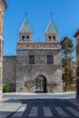 View at the old Bisagra gate  puerta del Alfonso VI a monumental medieval main city gate entrance on Toledo fortress Royalty Free Stock Photo