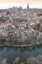 Toledo view at sunset with cathedral and Tajo river Royalty Free Stock Photo