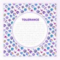 Tolerance concept with thin line icons: gender, racial, national, religious, sexual orientation, educational, disability, respect
