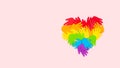 Tolerance, kindness, cooperative, friendship, charity humanitarian aid day concept. Many rainbow color palm hands on pink