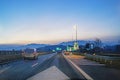 toll road before dawn with lighting. Driver safety Royalty Free Stock Photo