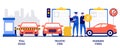 Toll road, traffic and parking fine concept with tiny people. Driving rules violation vector illustration set. Tollway fee, Royalty Free Stock Photo