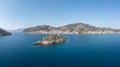 Tolo near Nafplio, Argorida, Peloponnese, Greece. Aerial drone panoramic view of village, sea. Space Royalty Free Stock Photo