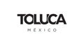 Toluca in the Mexico emblem. The design features a geometric style, vector illustration with bold typography in a modern font. The